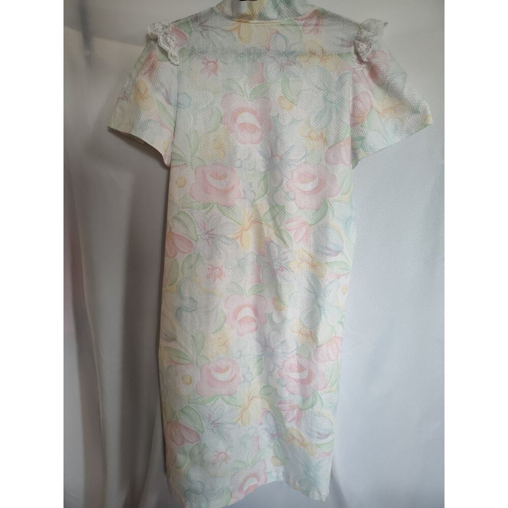 Komar Womens Floral Seersucker Cotton Lace Ruffle Collared Tie Nightgown OS - Picture 6 of 9